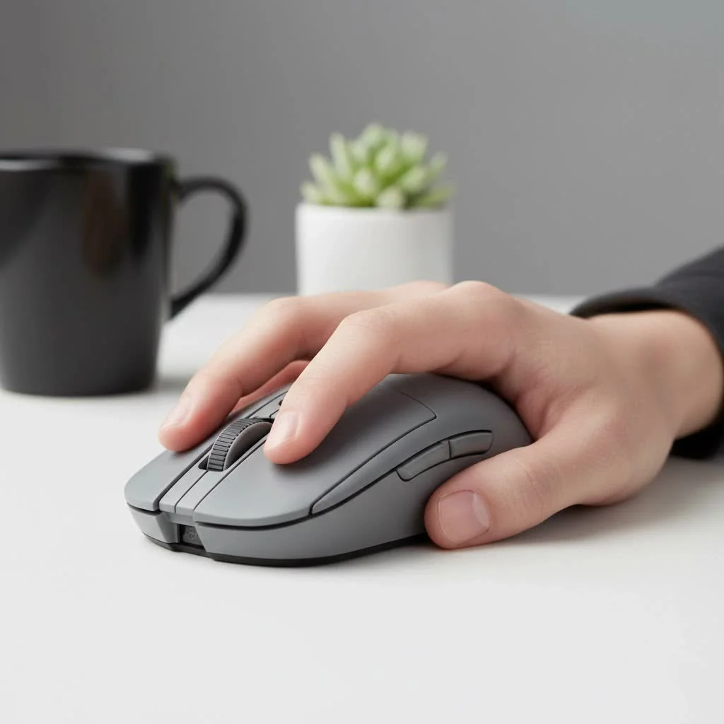 Close-up of a honeycomb-shell lightweight gaming mouse