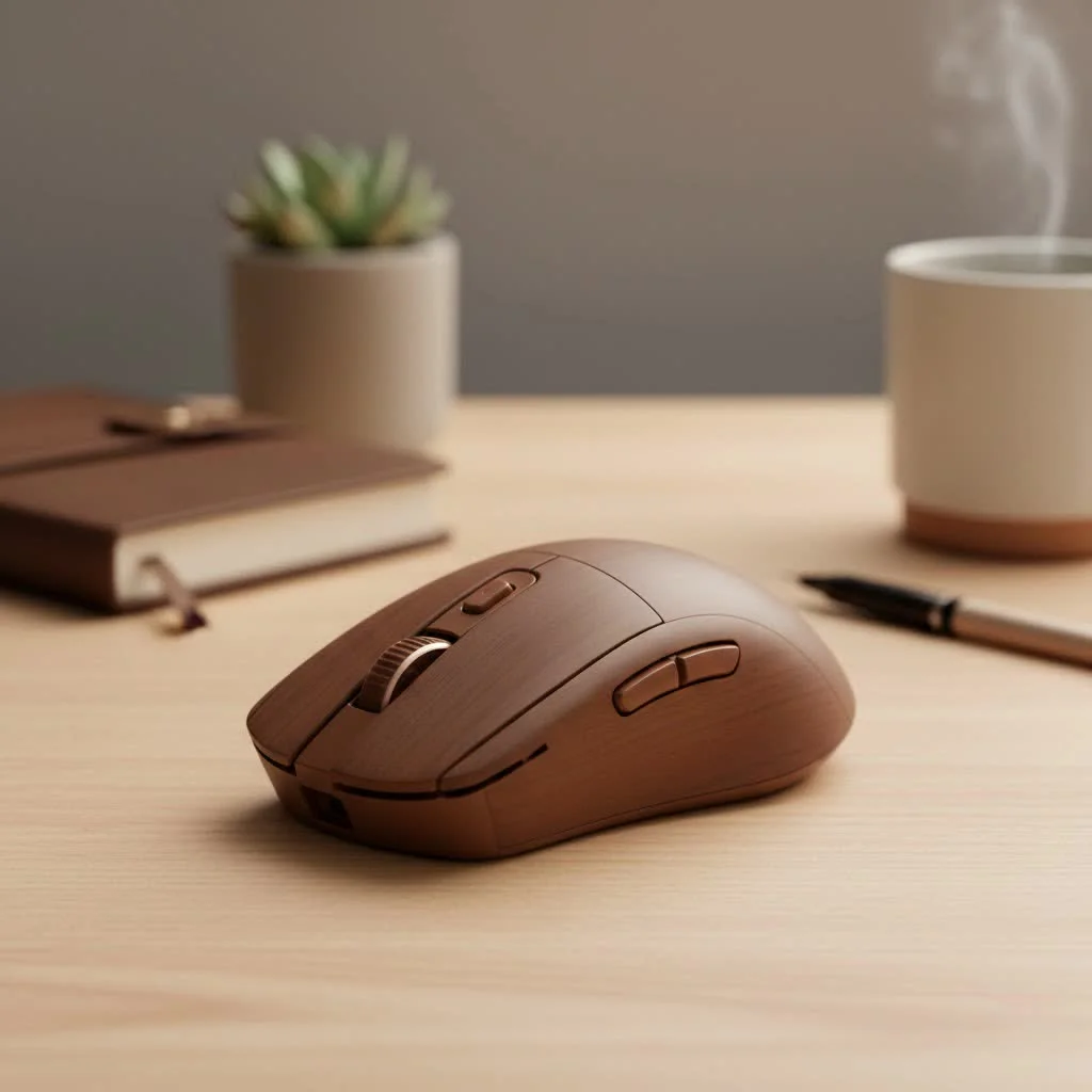 Wired gaming mouse connected to a PC setup