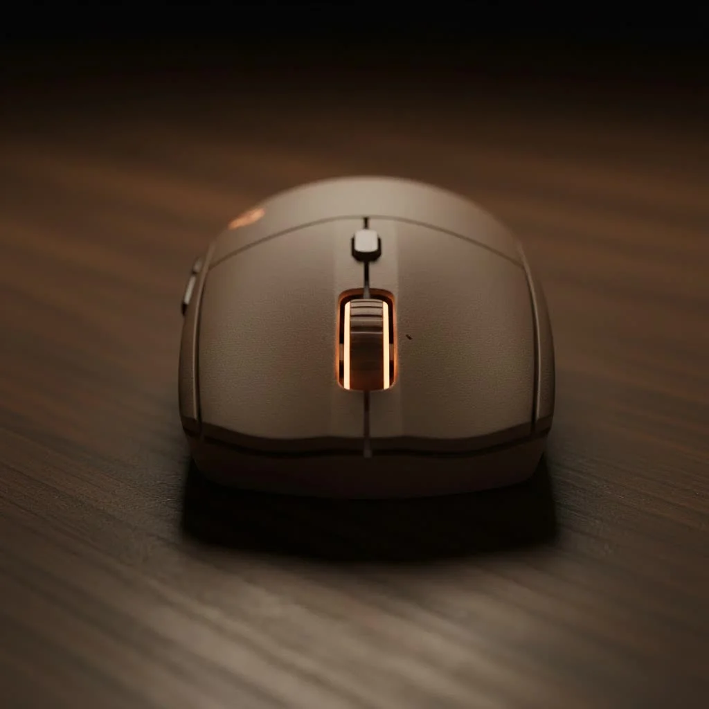 Custom gaming mouse with transparent shell and internal components visible