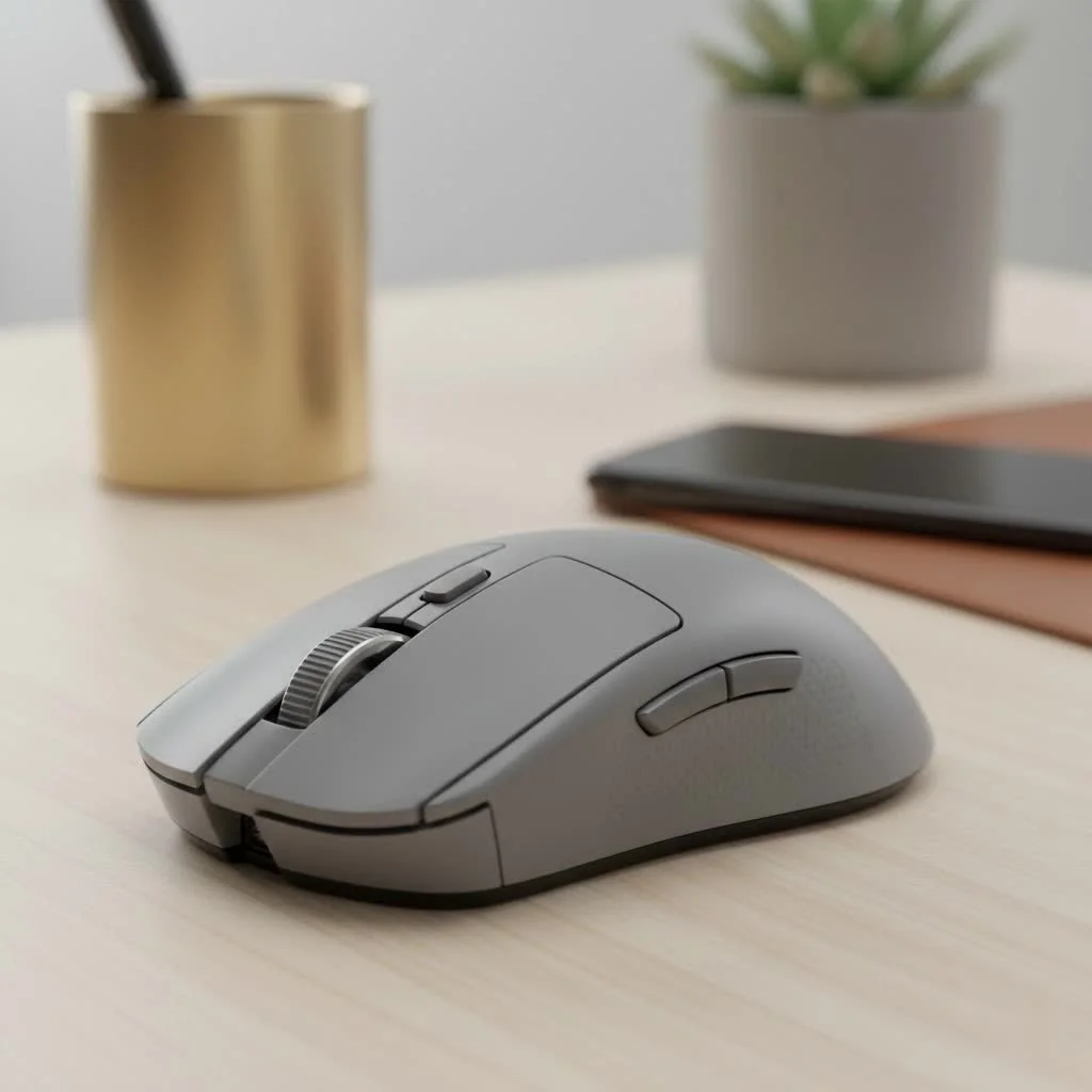 Wireless gaming keyboard and mouse setup on a clean desk