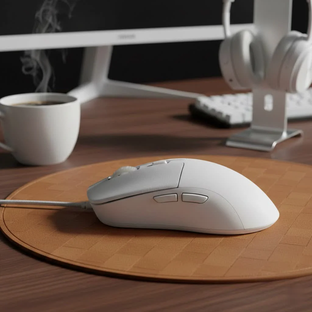 Wireless gaming keyboard and mouse setup on a clean desk