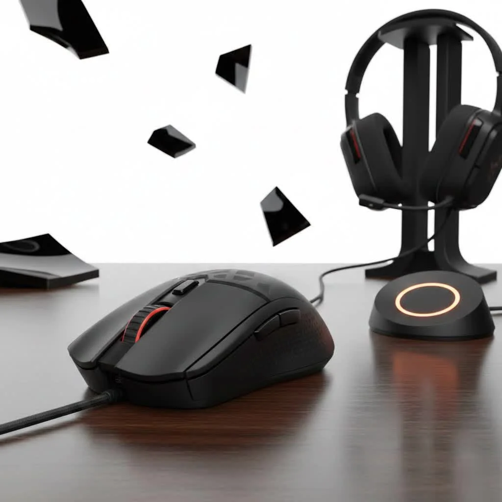 Logitech gaming mouse on a desk with a keyboard